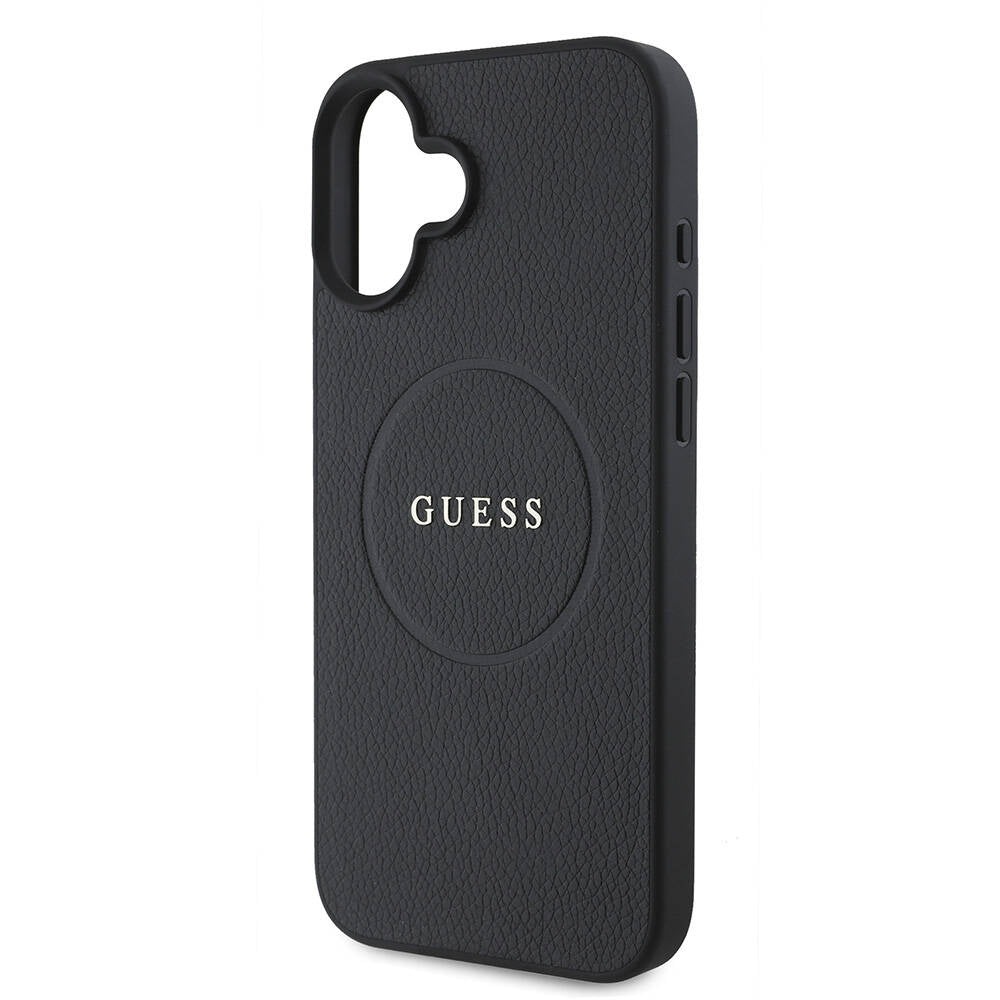 Калъф MagSafe за Apple iPhone 16, Guess, Grained Gold Ring, Черен