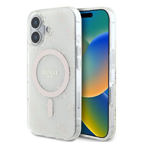 Калъф MagSafe за Apple iPhone 16, Guess, IML 4G Background, Бял