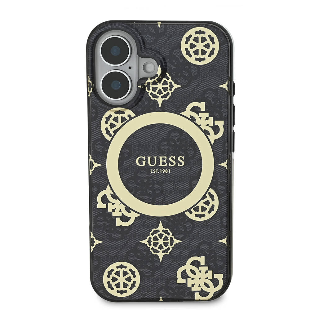 Калъф MagSafe за Apple iPhone 16, Guess, IML 4G Peony, Черен GUHMP16SH4PYEEK