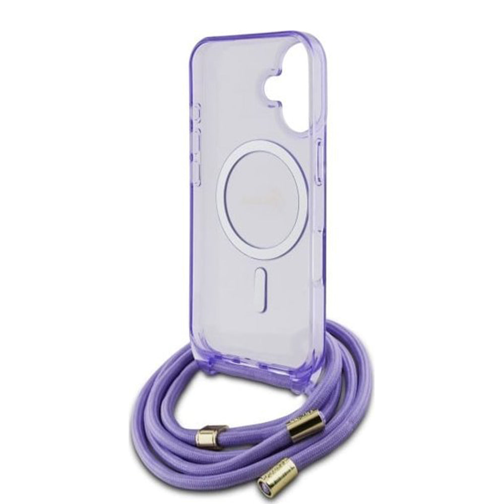 Калъф MagSafe за Apple iPhone 16, Guess, IML Crossbody Cord Script, Розов