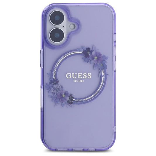Калъф MagSafe за Apple iPhone 16, Guess, IML Flowers Wreath, Лилав