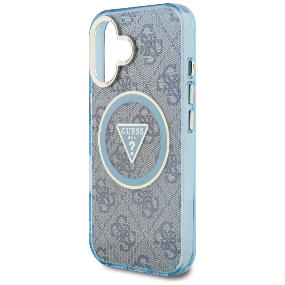 Калъф MagSafe за Apple iPhone 16, Guess, IML Glitter 4G Circle Triangle, Син