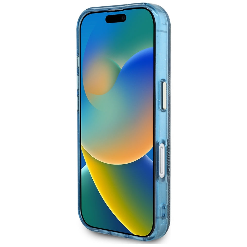 Калъф MagSafe за Apple iPhone 16, Guess, IML Glitter 4G Circle Triangle, Син