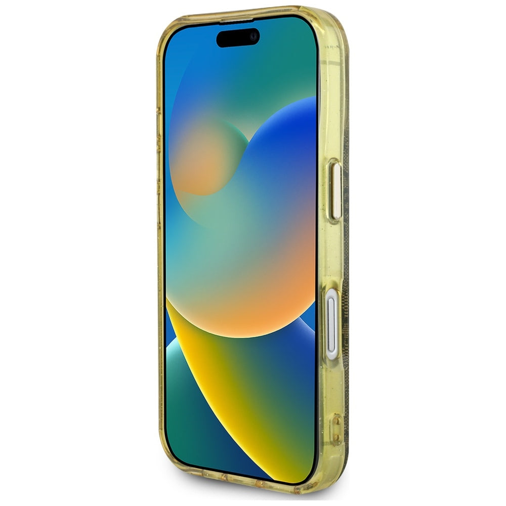 Калъф MagSafe за Apple iPhone 16, Guess, IML Glitter 4G Circle Triangle, Кафяв