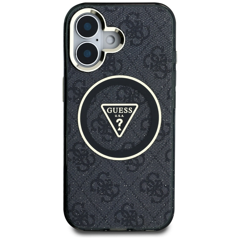 Калъф MagSafe за Apple iPhone 16, Guess, IML Glitter 4G Circle Triangle, Черен