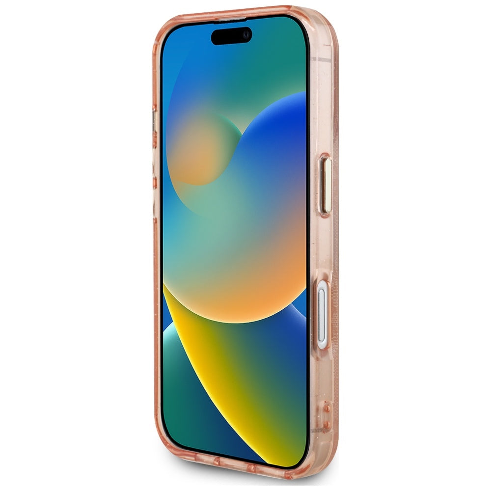 Калъф MagSafe за Apple iPhone 16, Guess, IML Glitter 4G Circle Triangle, Розов