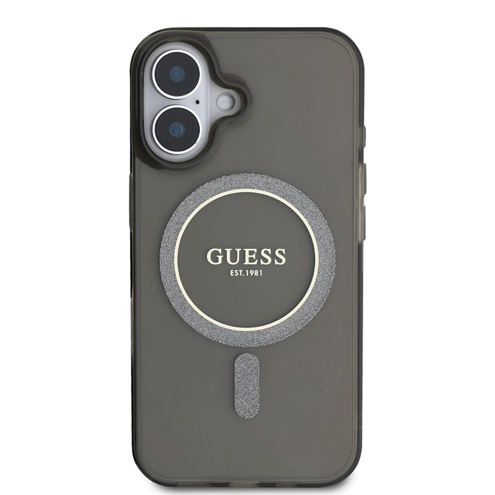 Калъф MagSafe за Apple iPhone 16, Guess, IML Glitter Circle, Черен