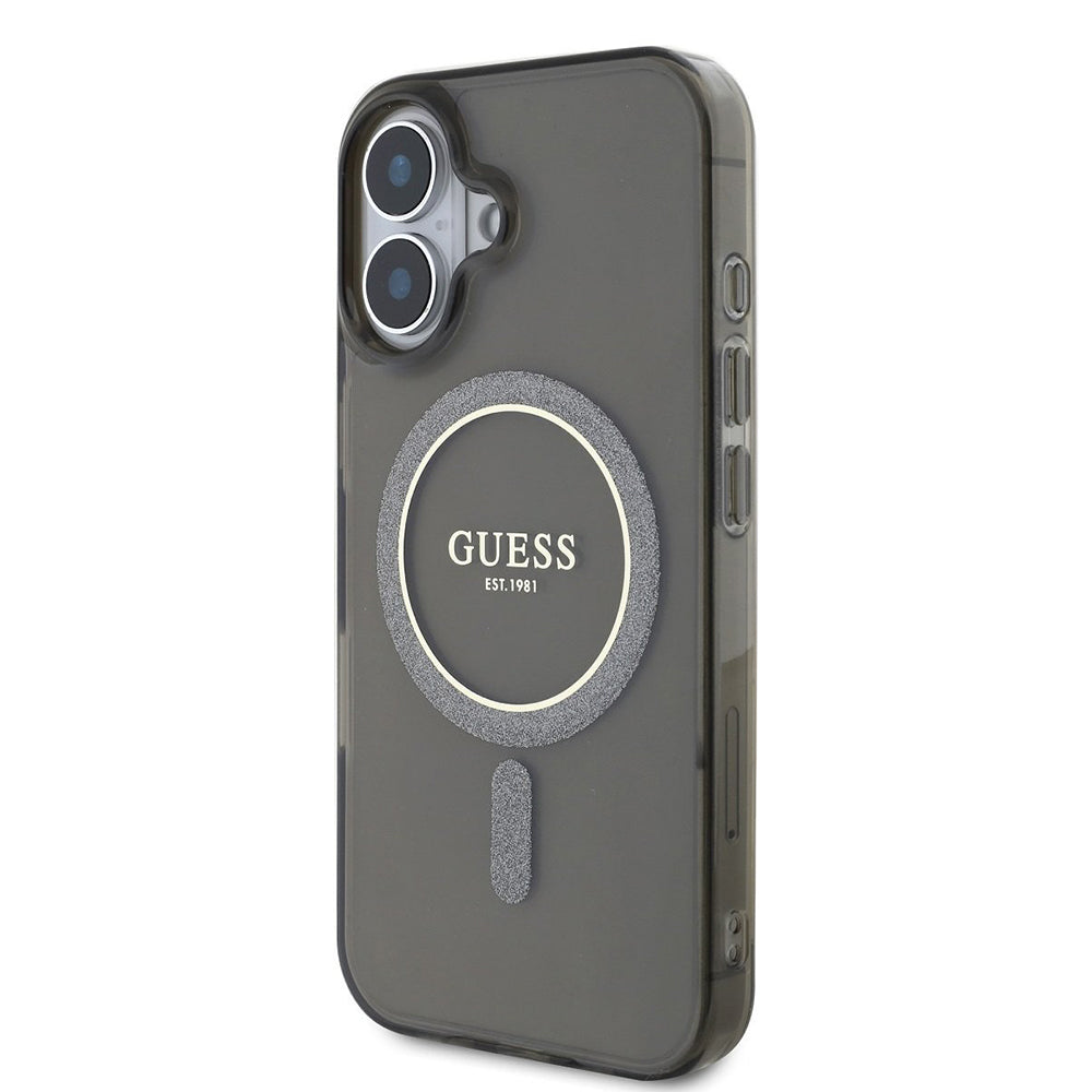 Калъф MagSafe за Apple iPhone 16, Guess, IML Glitter Circle, Черен