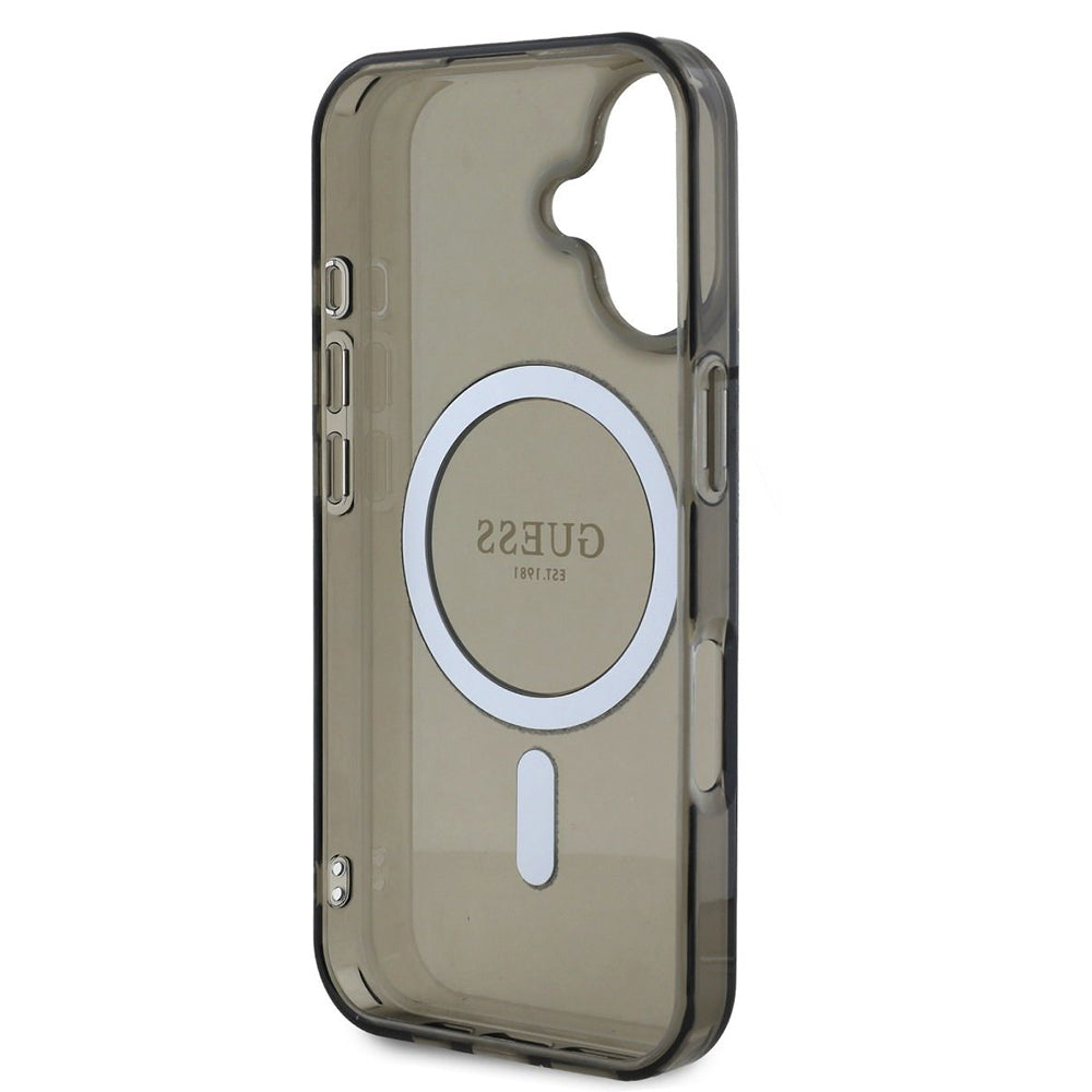 Калъф MagSafe за Apple iPhone 16, Guess, IML Glitter Circle, Черен