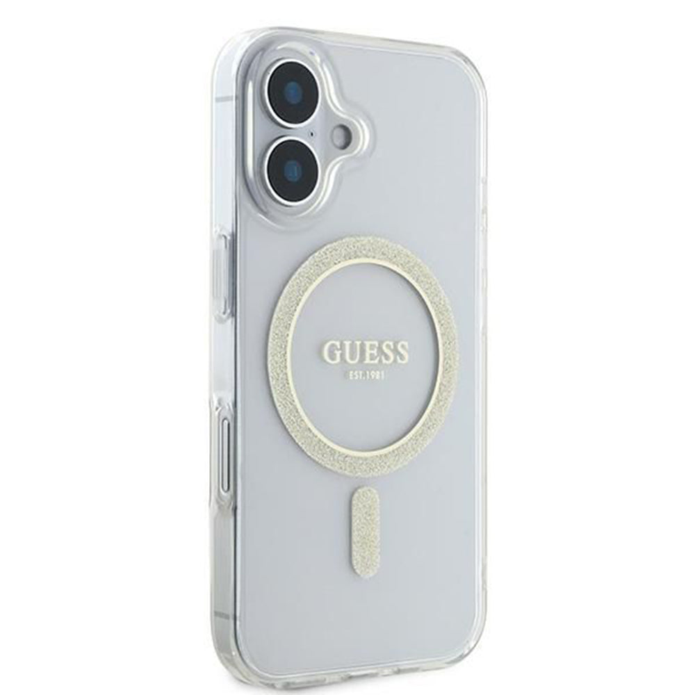 Калъф MagSafe за Apple iPhone 16, Guess, IML Glitter Circle, Прозрачен