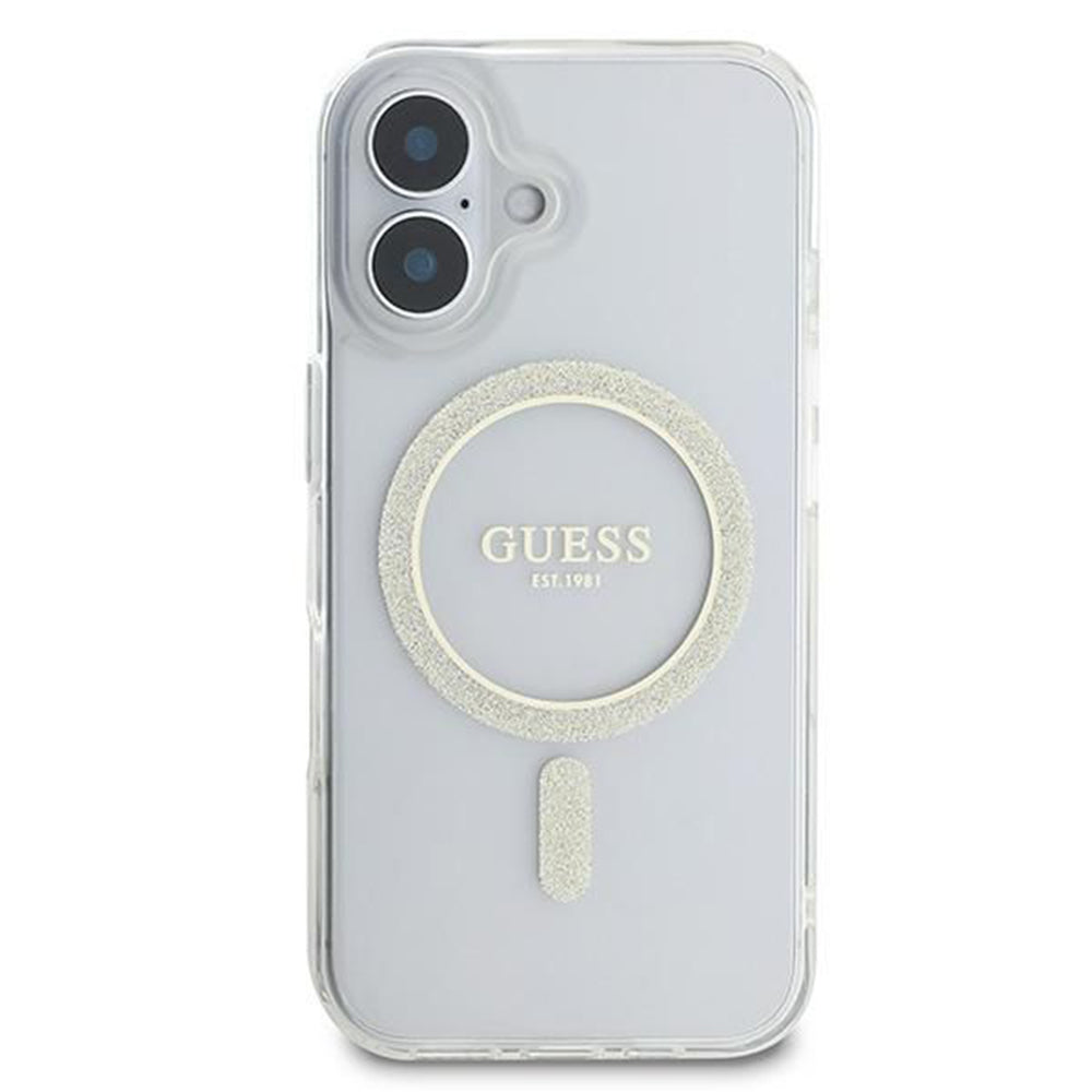 Калъф MagSafe за Apple iPhone 16, Guess, IML Glitter Circle, Прозрачен