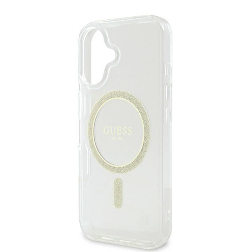 Калъф MagSafe за Apple iPhone 16, Guess, IML Glitter Circle, Прозрачен