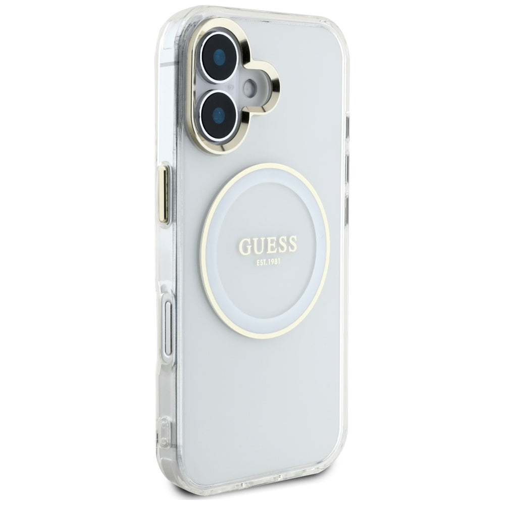 Калъф MagSafe за Apple iPhone 16, Guess, IML Metal Colored Circle, Бял