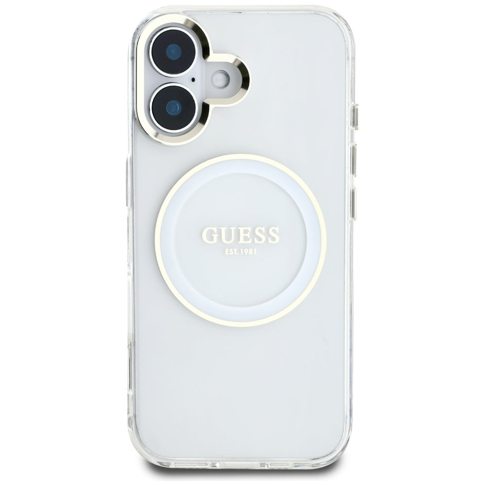 Калъф MagSafe за Apple iPhone 16, Guess, IML Metal Colored Circle, Бял