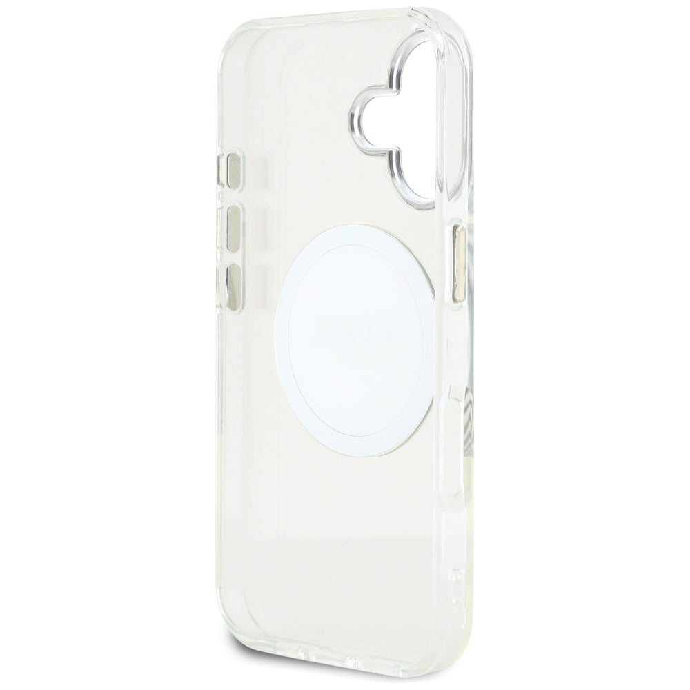 Калъф MagSafe за Apple iPhone 16, Guess, IML Metal Colored Circle, Бял