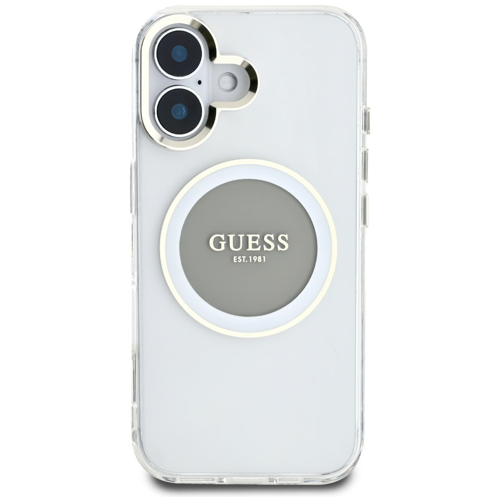 Калъф MagSafe за Apple iPhone 16, Guess, IML Metal Colored Circle, Сив
