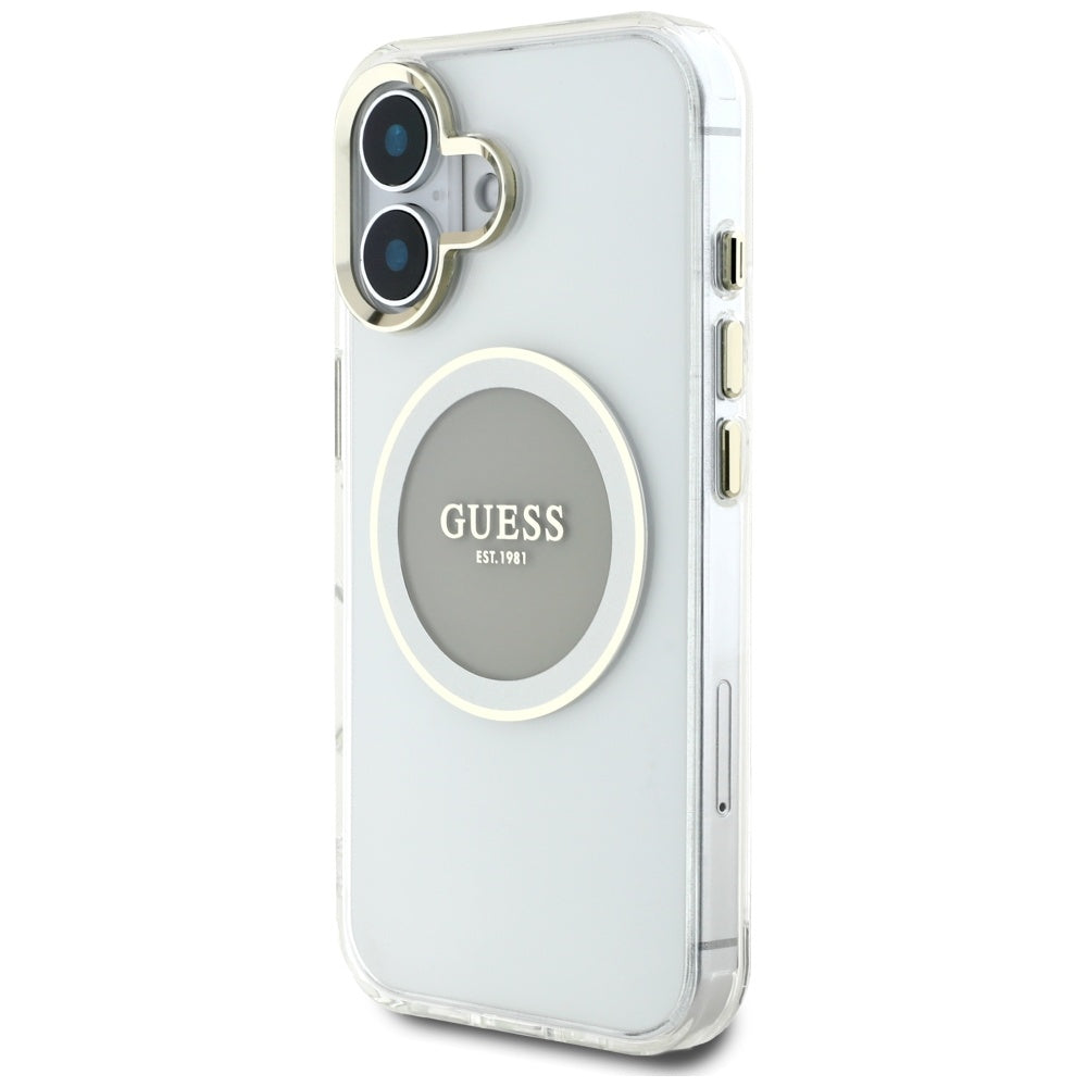 Калъф MagSafe за Apple iPhone 16, Guess, IML Metal Colored Circle, Сив