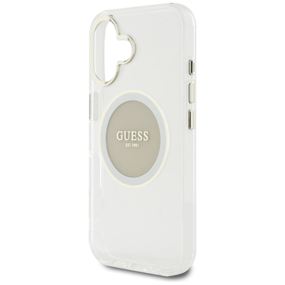 Калъф MagSafe за Apple iPhone 16, Guess, IML Metal Colored Circle, Сив