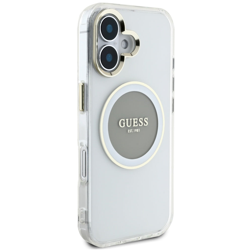 Калъф MagSafe за Apple iPhone 16, Guess, IML Metal Colored Circle, Сив