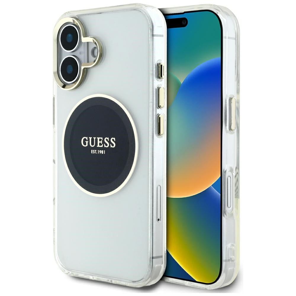 Калъф MagSafe за Apple iPhone 16, Guess, IML Metal Colored Circle, Черен