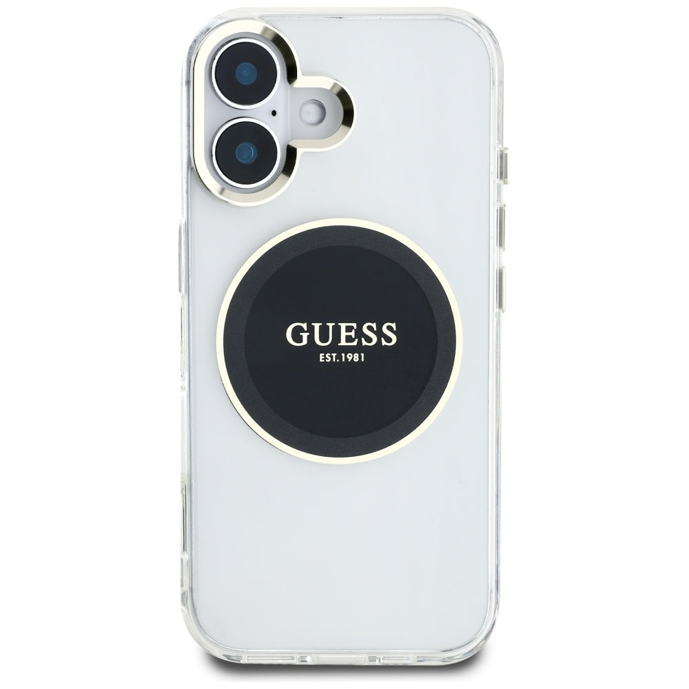 Калъф MagSafe за Apple iPhone 16, Guess, IML Metal Colored Circle, Черен