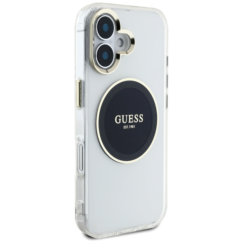 Калъф MagSafe за Apple iPhone 16, Guess, IML Metal Colored Circle, Черен