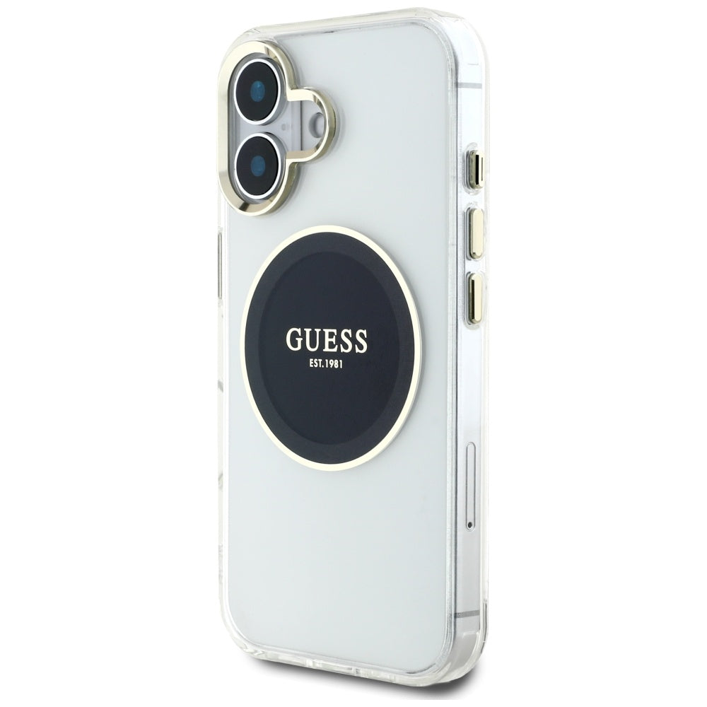Калъф MagSafe за Apple iPhone 16, Guess, IML Metal Colored Circle, Черен