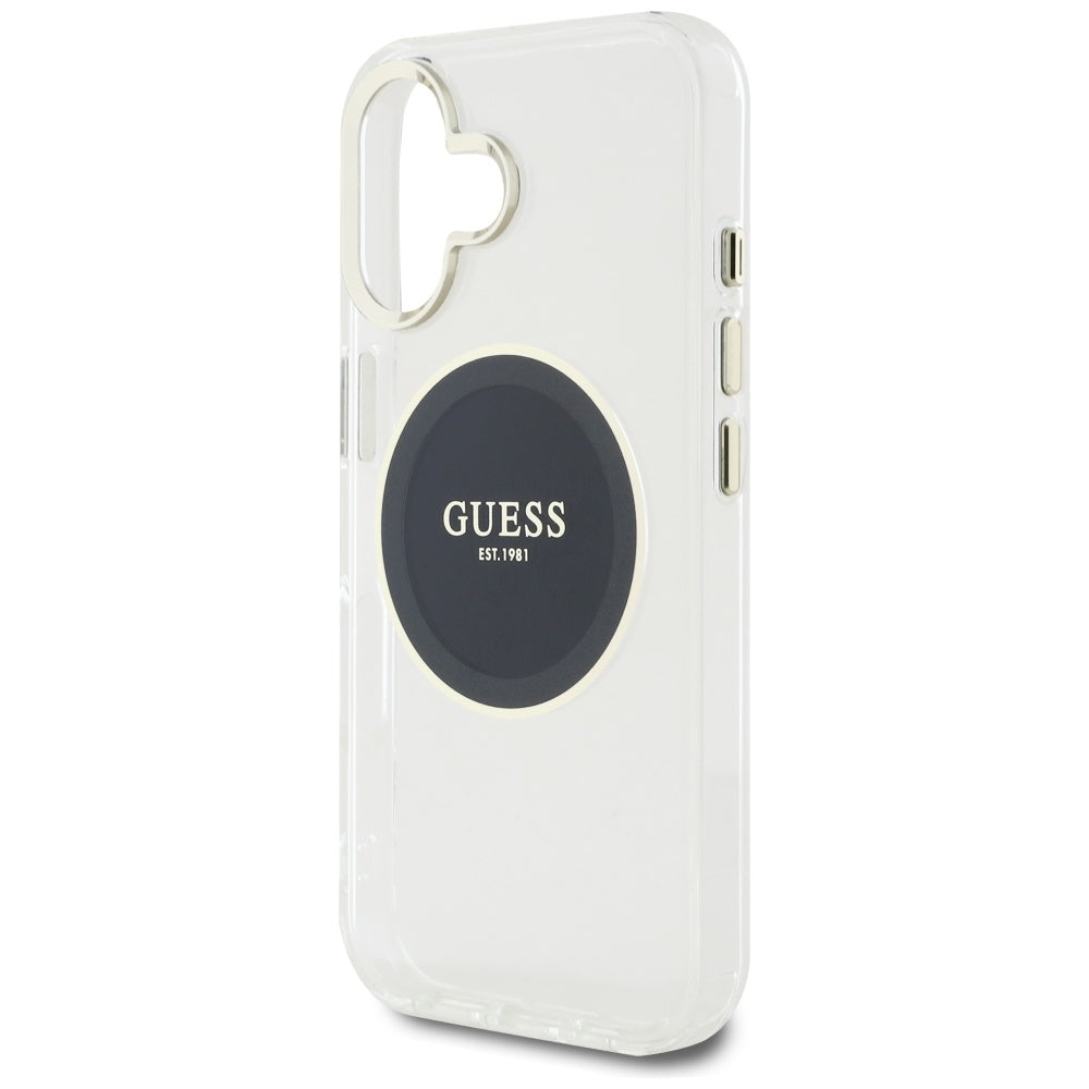 Калъф MagSafe за Apple iPhone 16, Guess, IML Metal Colored Circle, Черен