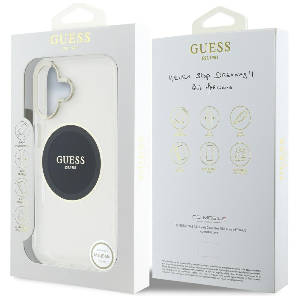 Калъф MagSafe за Apple iPhone 16, Guess, IML Metal Colored Circle, Черен