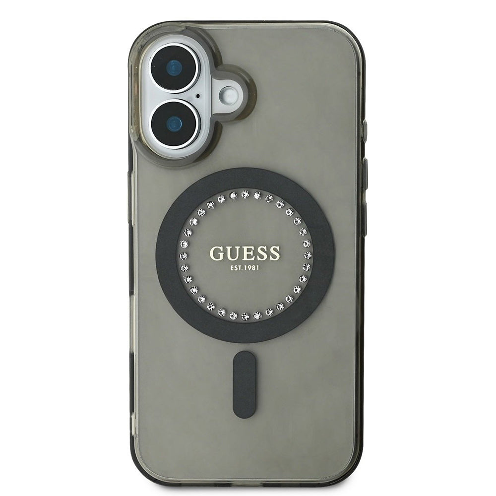 Калъф MagSafe за Apple iPhone 16, Guess, IML Rhinestone, Черен