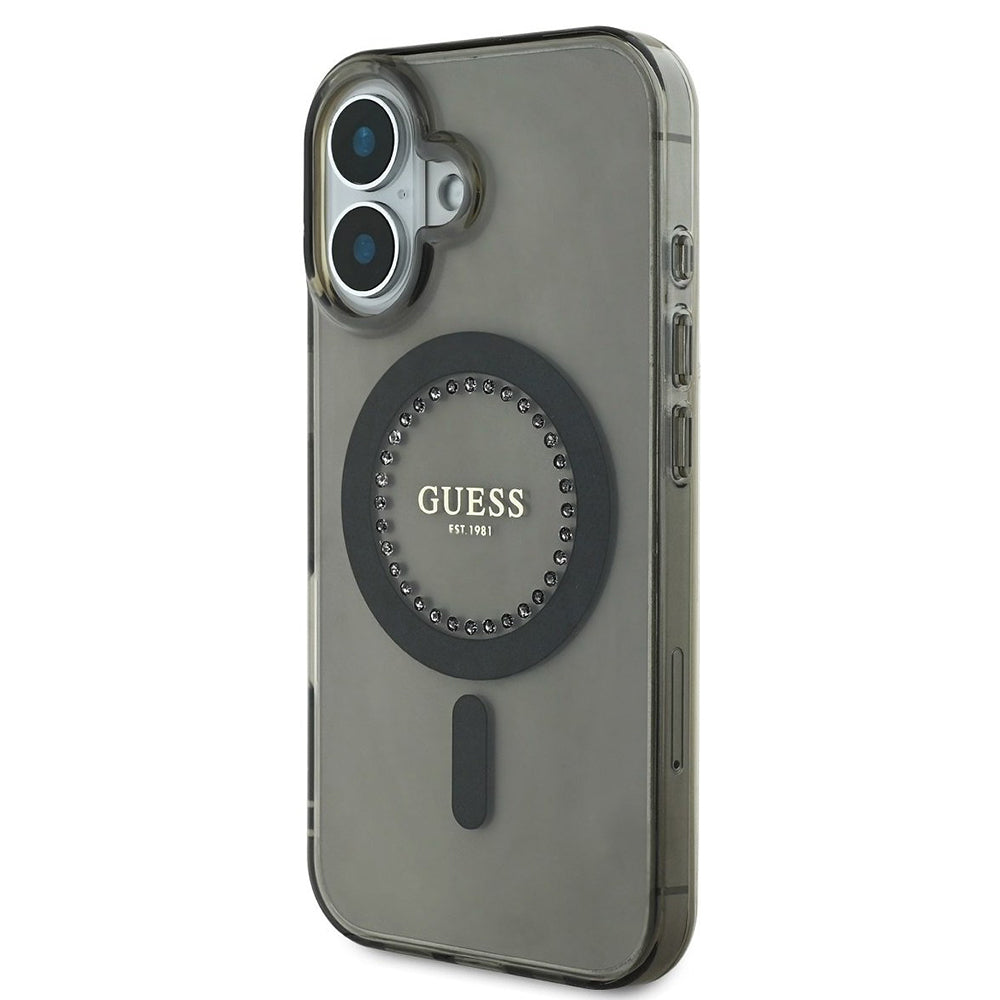 Калъф MagSafe за Apple iPhone 16, Guess, IML Rhinestone, Черен