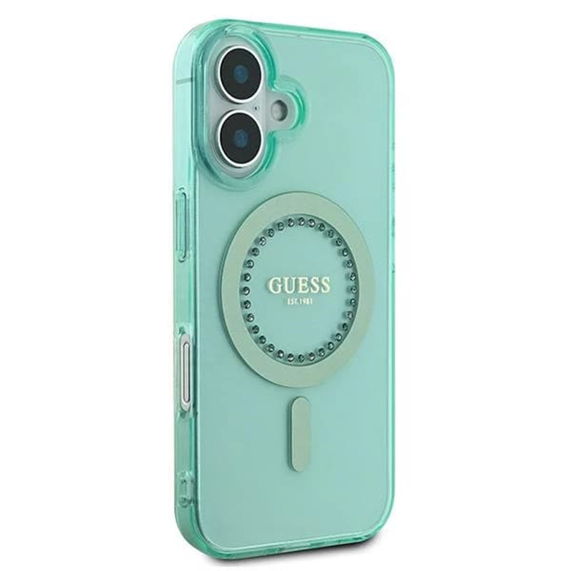 Калъф MagSafe за Apple iPhone 16, Guess, IML Rhinestone, Зелен