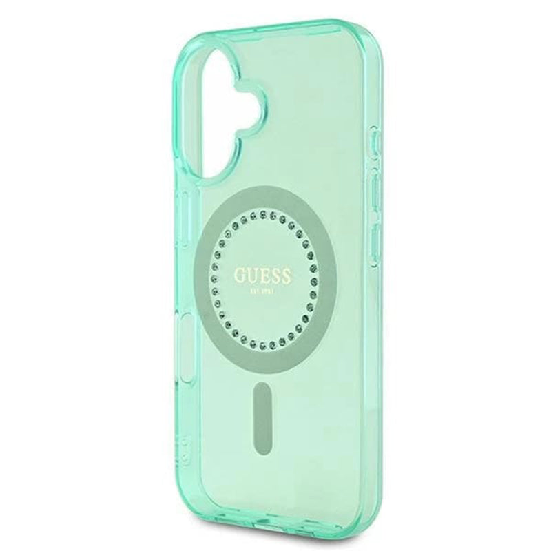 Калъф MagSafe за Apple iPhone 16, Guess, IML Rhinestone, Зелен