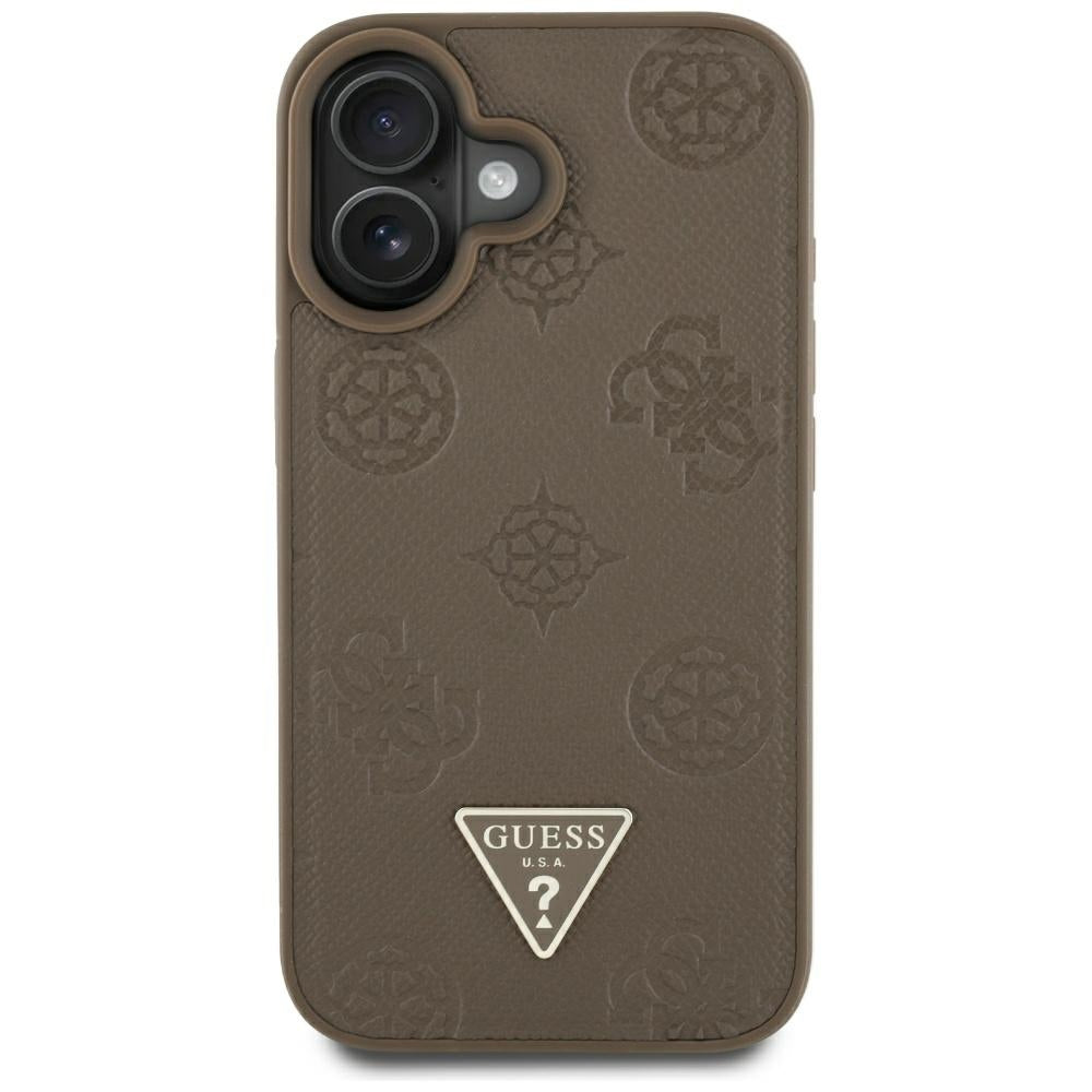 Калъф MagSafe за Apple iPhone 16, Guess, Peony Grained Hot Stamp Triangle, Кафяв