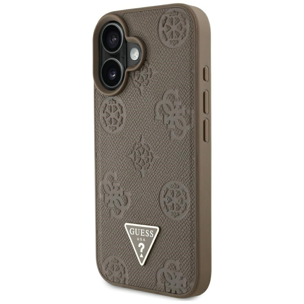 Калъф MagSafe за Apple iPhone 16, Guess, Peony Grained Hot Stamp Triangle, Кафяв