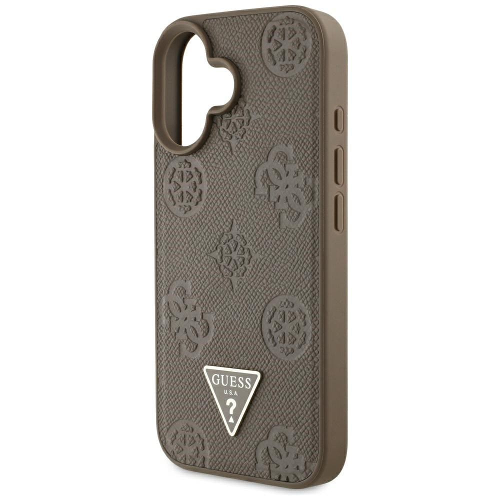 Калъф MagSafe за Apple iPhone 16, Guess, Peony Grained Hot Stamp Triangle, Кафяв
