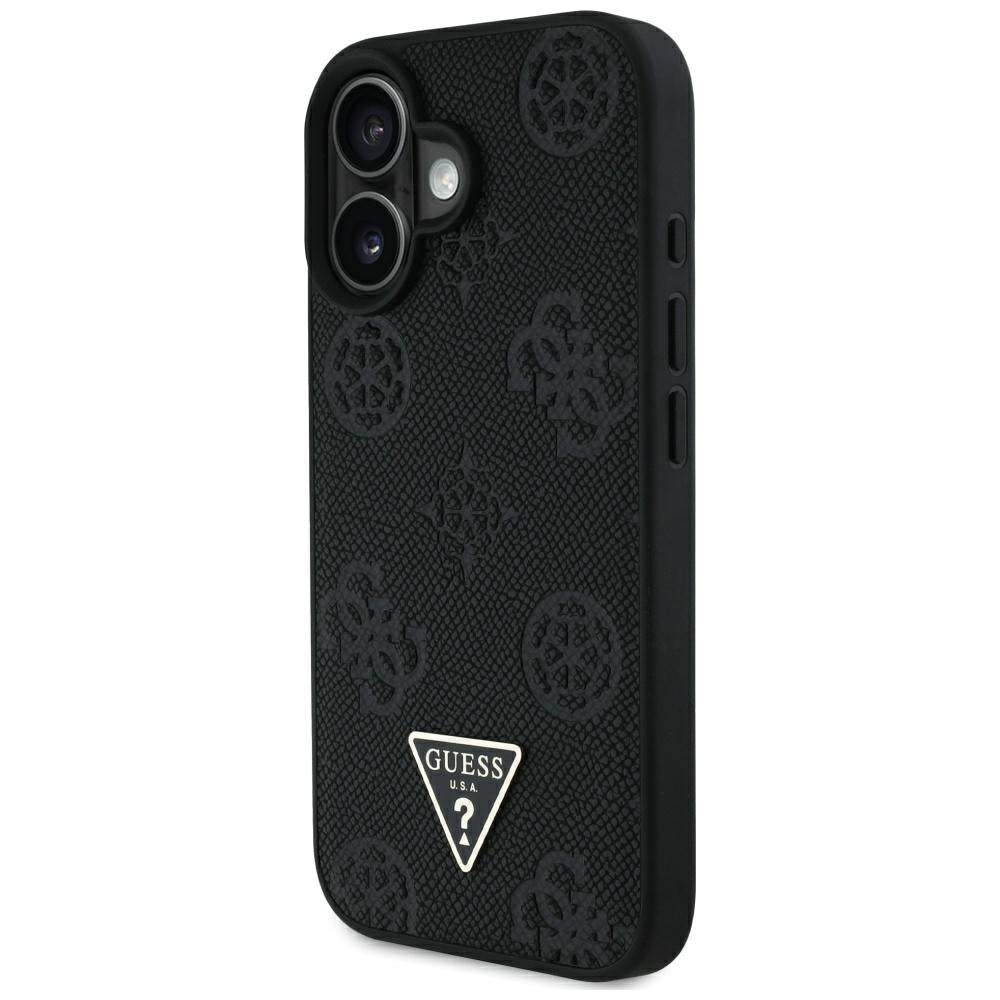 Калъф MagSafe за Apple iPhone 16, Guess, Peony Grained Hot Stamp Triangle, Черен
