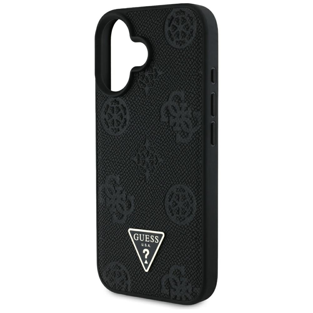 Калъф MagSafe за Apple iPhone 16, Guess, Peony Grained Hot Stamp Triangle, Черен