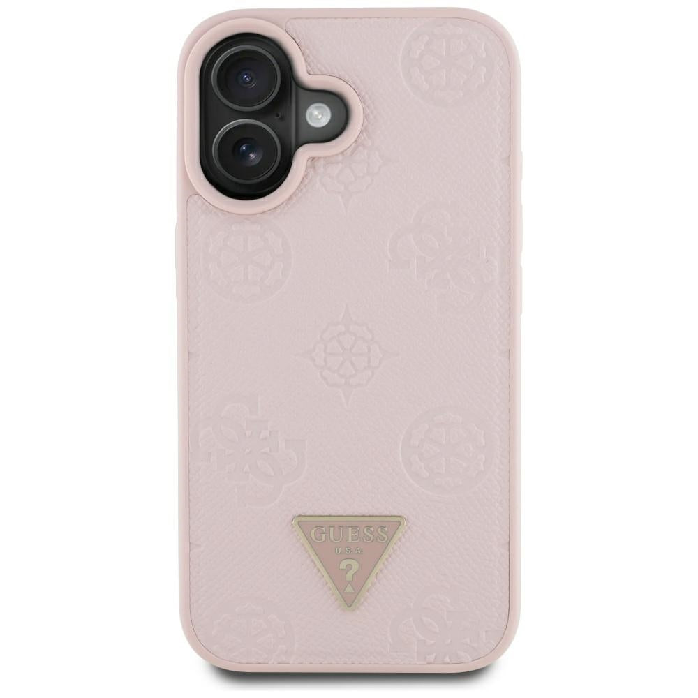 Калъф MagSafe за Apple iPhone 16, Guess, Peony Grained Hot Stamp Triangle, Розов