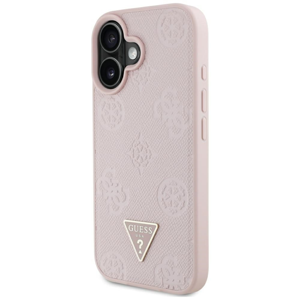 Калъф MagSafe за Apple iPhone 16, Guess, Peony Grained Hot Stamp Triangle, Розов