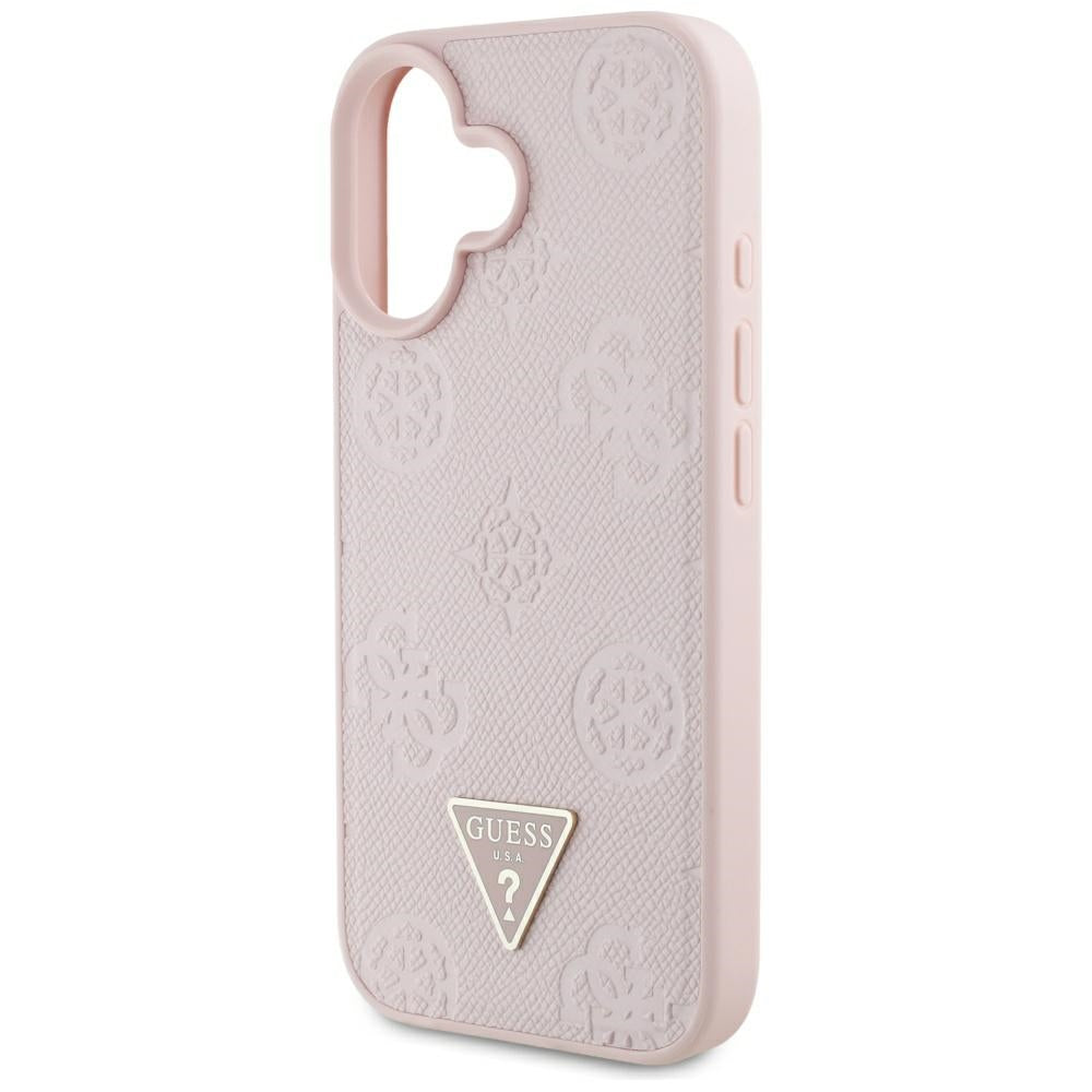 Калъф MagSafe за Apple iPhone 16, Guess, Peony Grained Hot Stamp Triangle, Розов