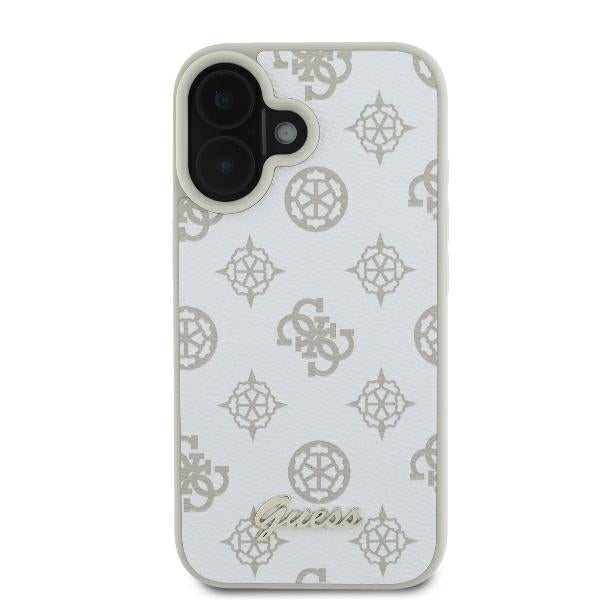 Калъф MagSafe за Apple iPhone 16, Guess, Peony Script, Бял