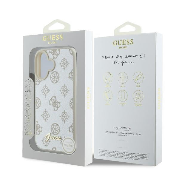 Калъф MagSafe за Apple iPhone 16, Guess, Peony Script, Бял
