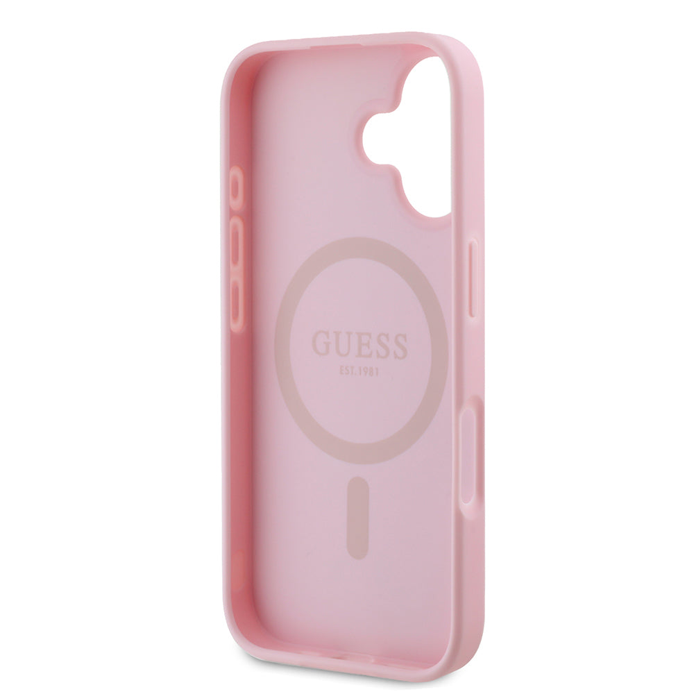 Калъф MagSafe за Apple iPhone 16, Guess, Peony Script, Розов