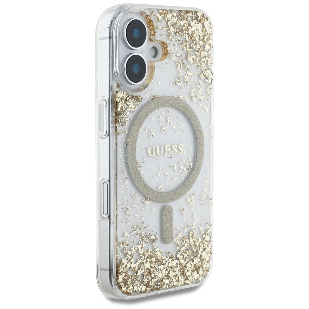 Калъф MagSafe за Apple iPhone 16, Guess, Resin Bottom Glitter, Златист