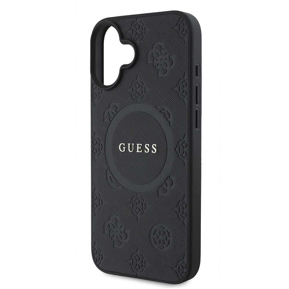 Калъф MagSafe за Apple iPhone 16, Guess, Saffiano Peony Classic Logo, Черен