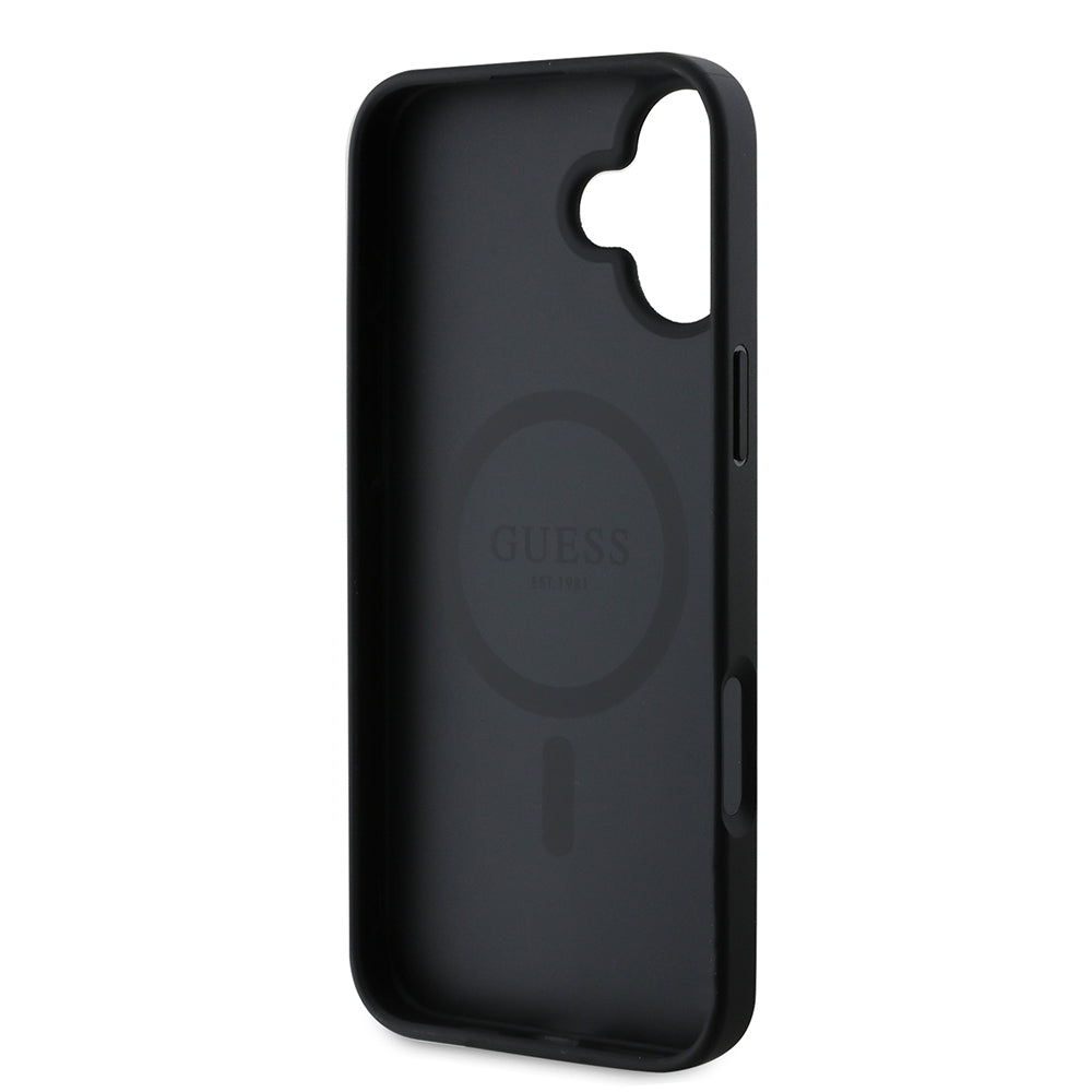 Калъф MagSafe за Apple iPhone 16, Guess, Saffiano Peony Classic Logo, Черен