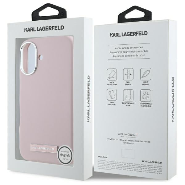 Калъф MagSafe за Apple iPhone 16, Karl Lagerfeld, FW Metal Plate, Розов