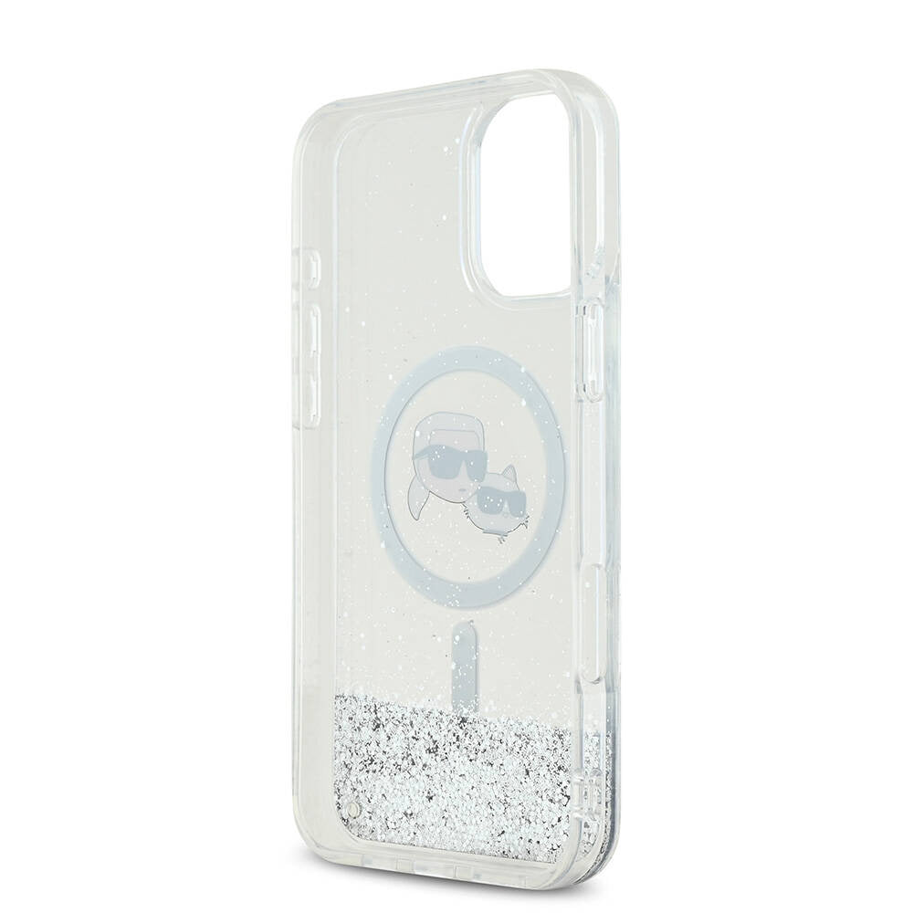Калъф MagSafe за Apple iPhone 16, Karl Lagerfeld, Glitter Liquid Karl & Choupette' s Heads, Прозрачен