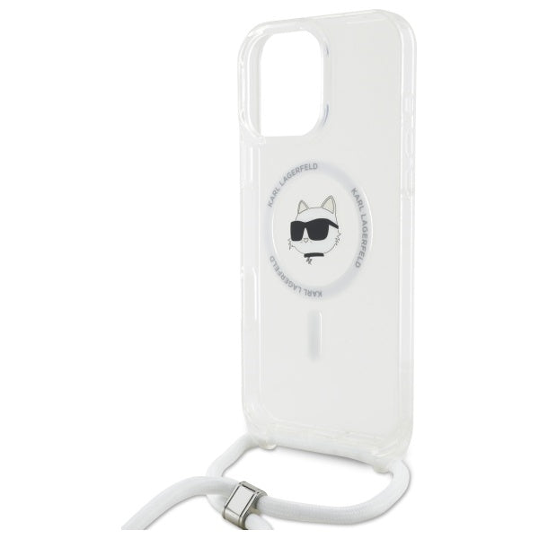 Калъф MagSafe за Apple iPhone 16, Karl Lagerfeld, IML Crossbody Choupette's Head with Strap, Прозрачен